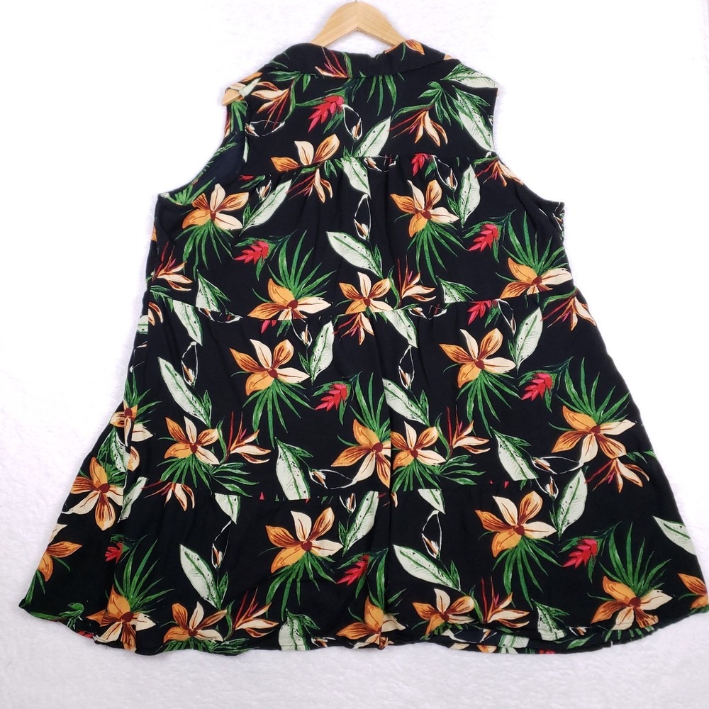 Purple Rain Sleeveless Button Dress 3X Black Tropical Core Resort Wear Boho Chic - Picture 5 of 11
